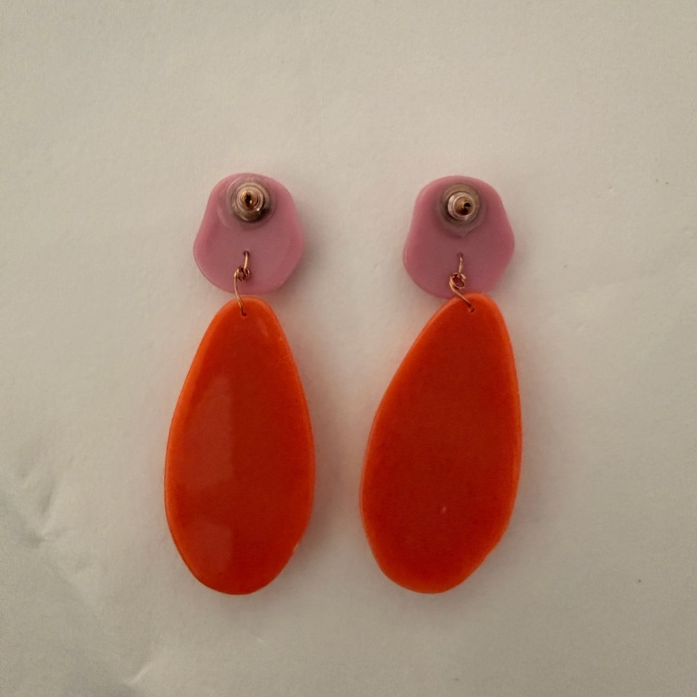 Pink And Orange Pebble Resin Earrings - Picture 3 of 4